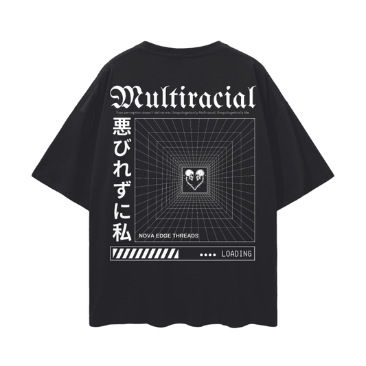 Unapologetically Multiracial Graphic Tee Japanese Streetwear Style on back of Black Oversize Deep Drop Shoulder Tee - 190 GSM