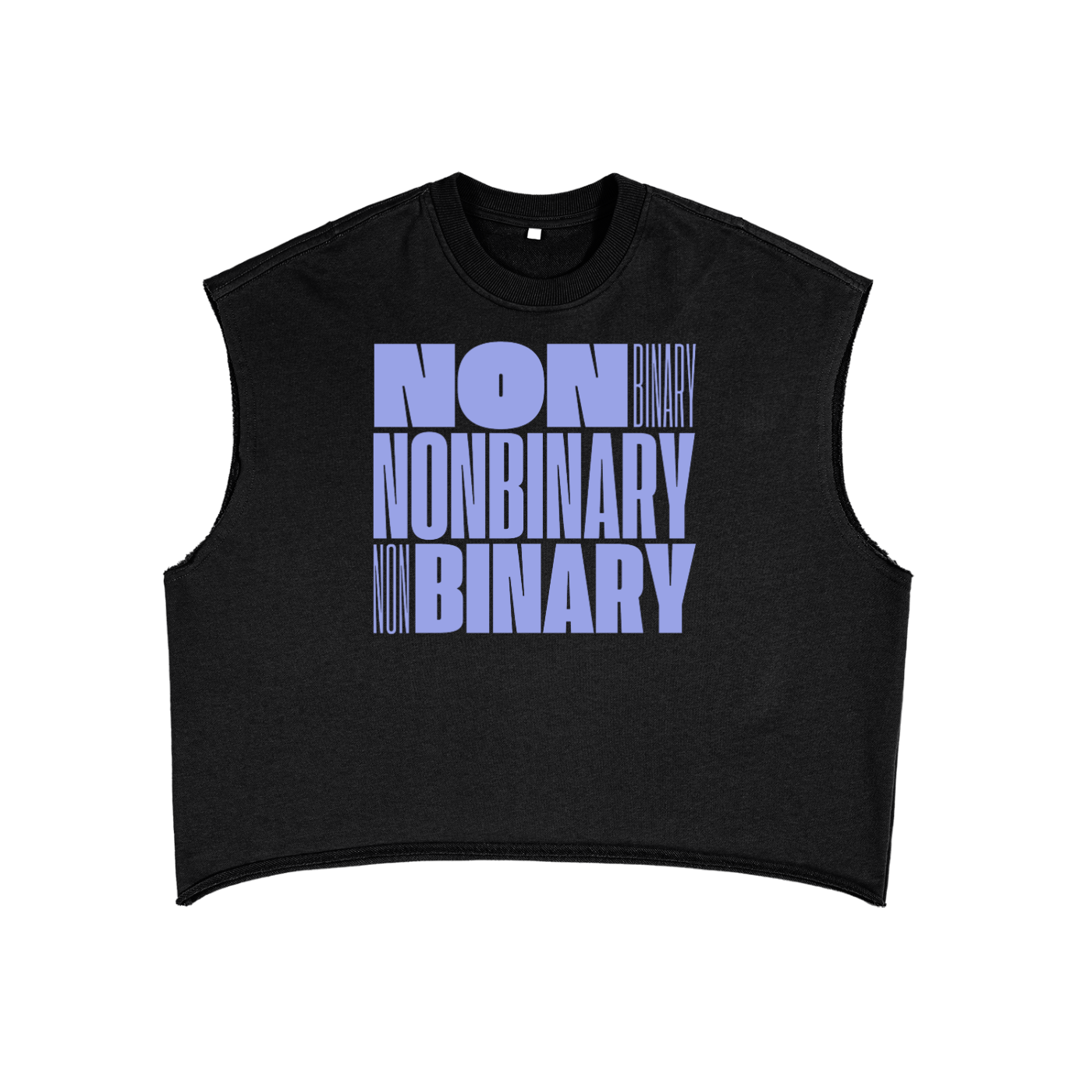 Non Binary Pride Word Block Art front of Black French Terry Boxy Tank Top French Terry Boxy Tank Top