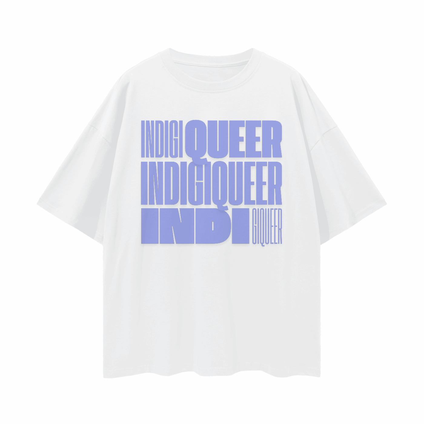 Indigiqueer Pride Graphic T-shirt Lavender Word Block Oversize Deep Drop Shoulder Tee
