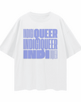 Indigiqueer Pride Graphic T-shirt Lavender Word Block Oversize Deep Drop Shoulder Tee