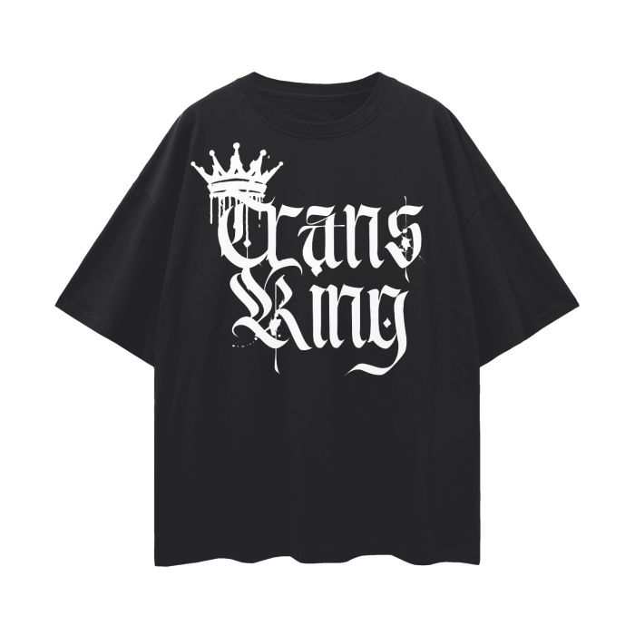 Trans King Graphic Tee with Crown and Spray Paint Drips on Black Oversize Deep Drop Shoulder Tee - 190 GSM