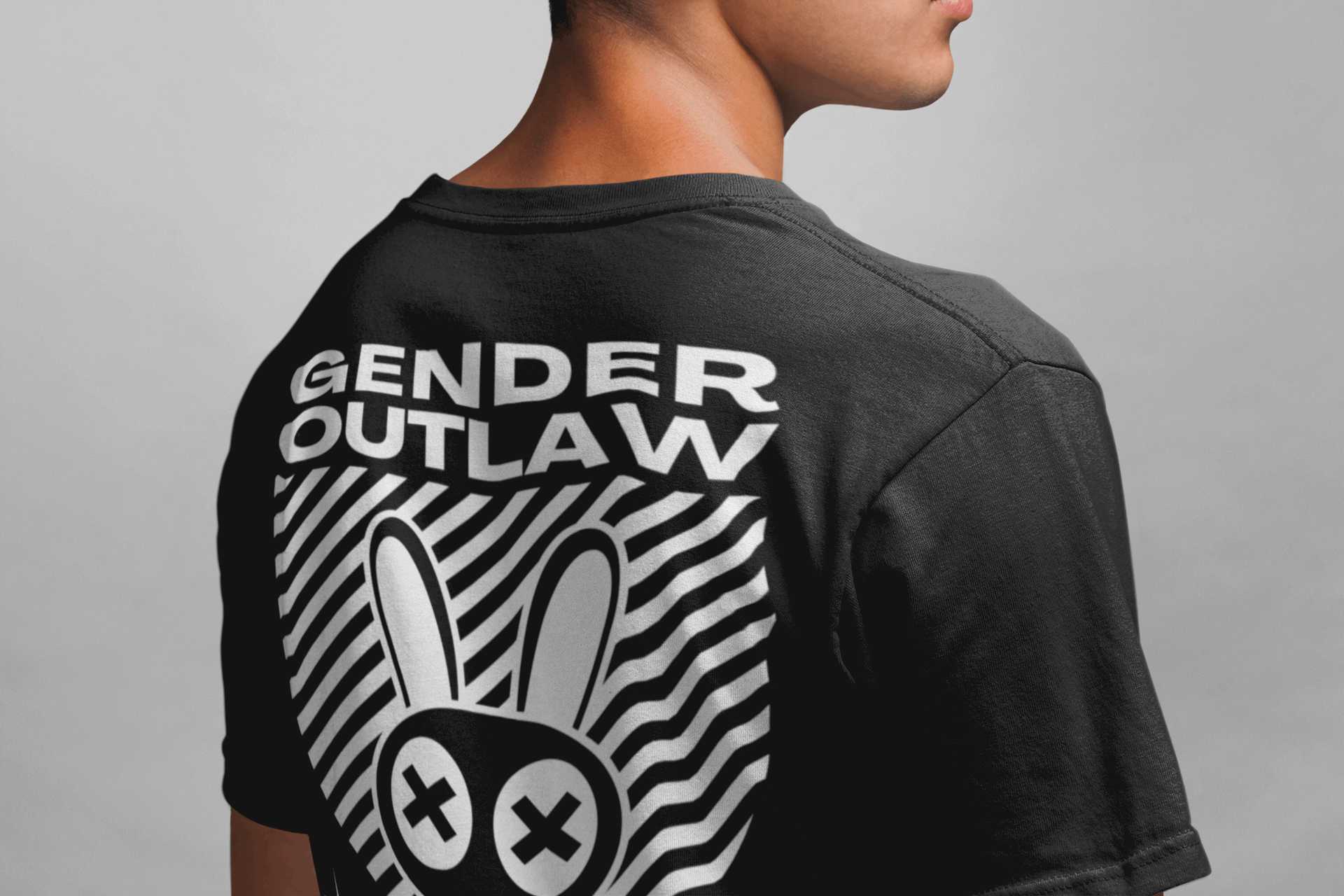 Gender Outlaw Mad Rabbit Graphic T-Shirt Streetwear Style Black Oversize Deep Drop Shoulder Tee - 190 GSM