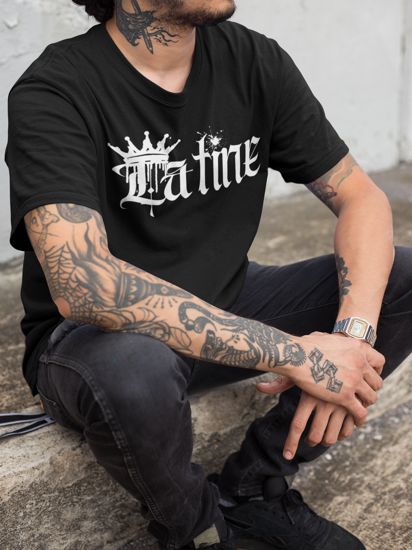 Latine Graphic T-Shirt Intersectional Pride on Black Oversize Deep Drop Shoulder Tee - 190 GSM