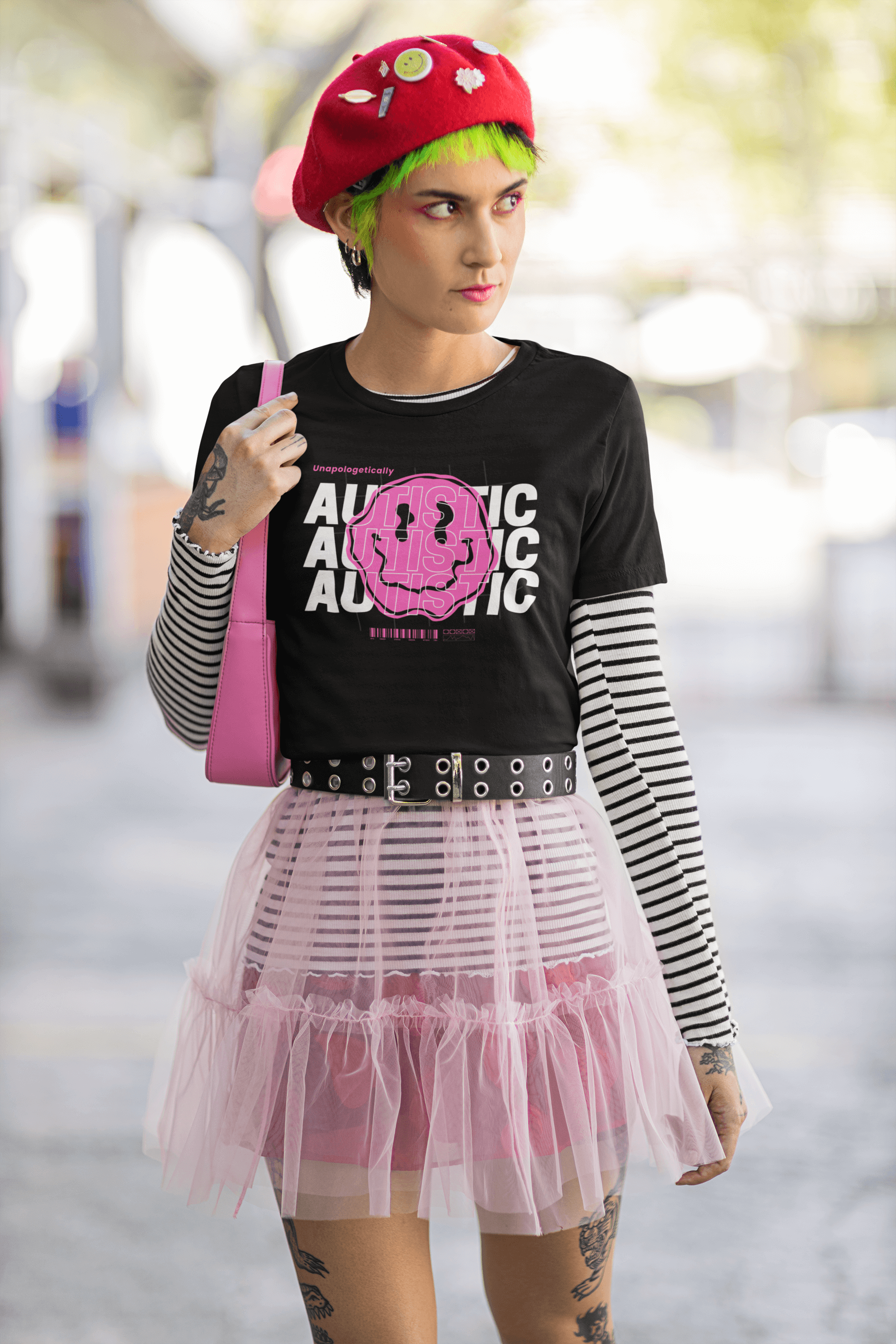 Unapologetically Autistic Black Pink Graphic Tee Disability Pride Relaxed fit T-shirt Relaxed Fit T-Shirt