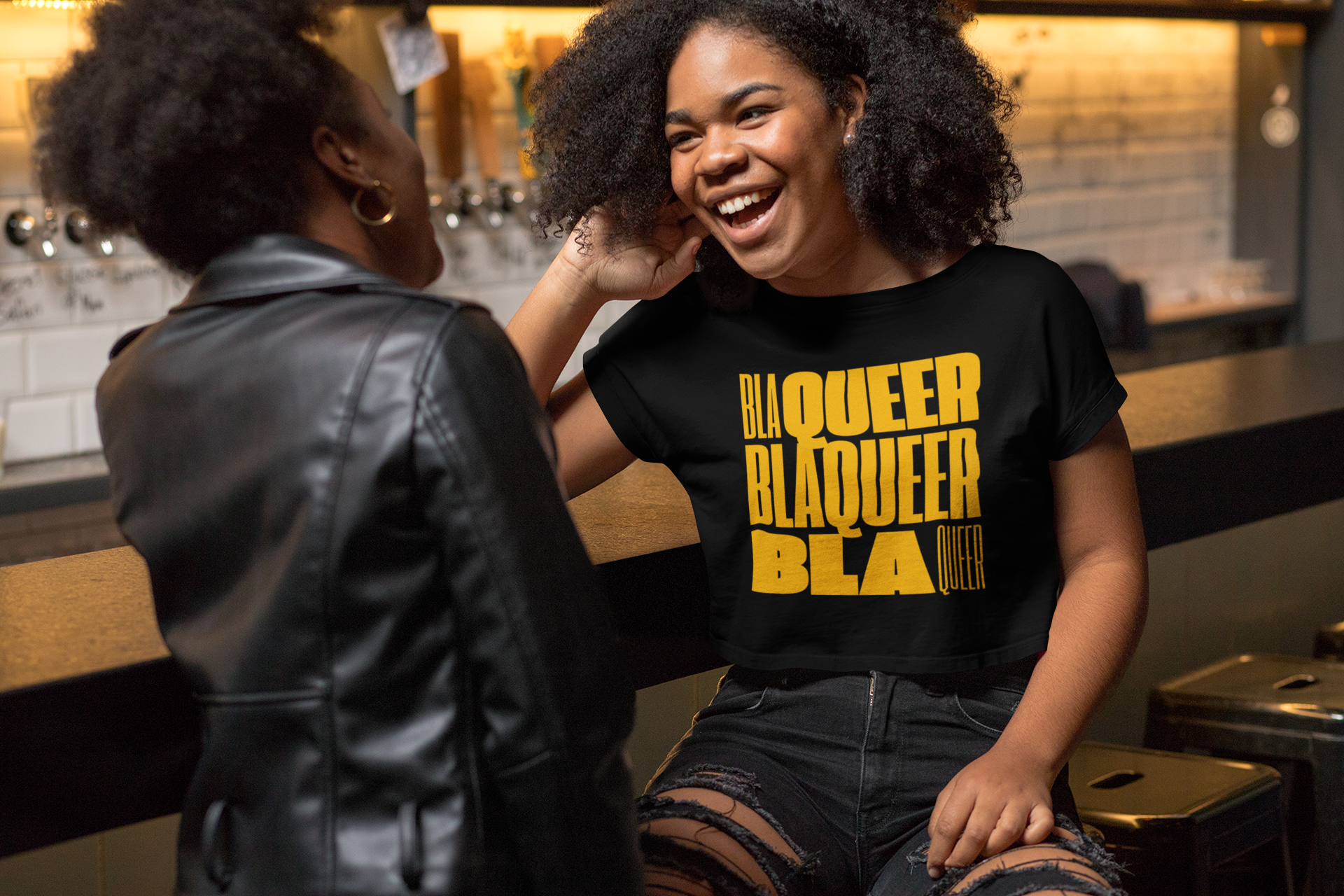 BlaQueer Word block art Design Black Baby Tee Seamless T-Shirt Baby Tee Seamless Tee