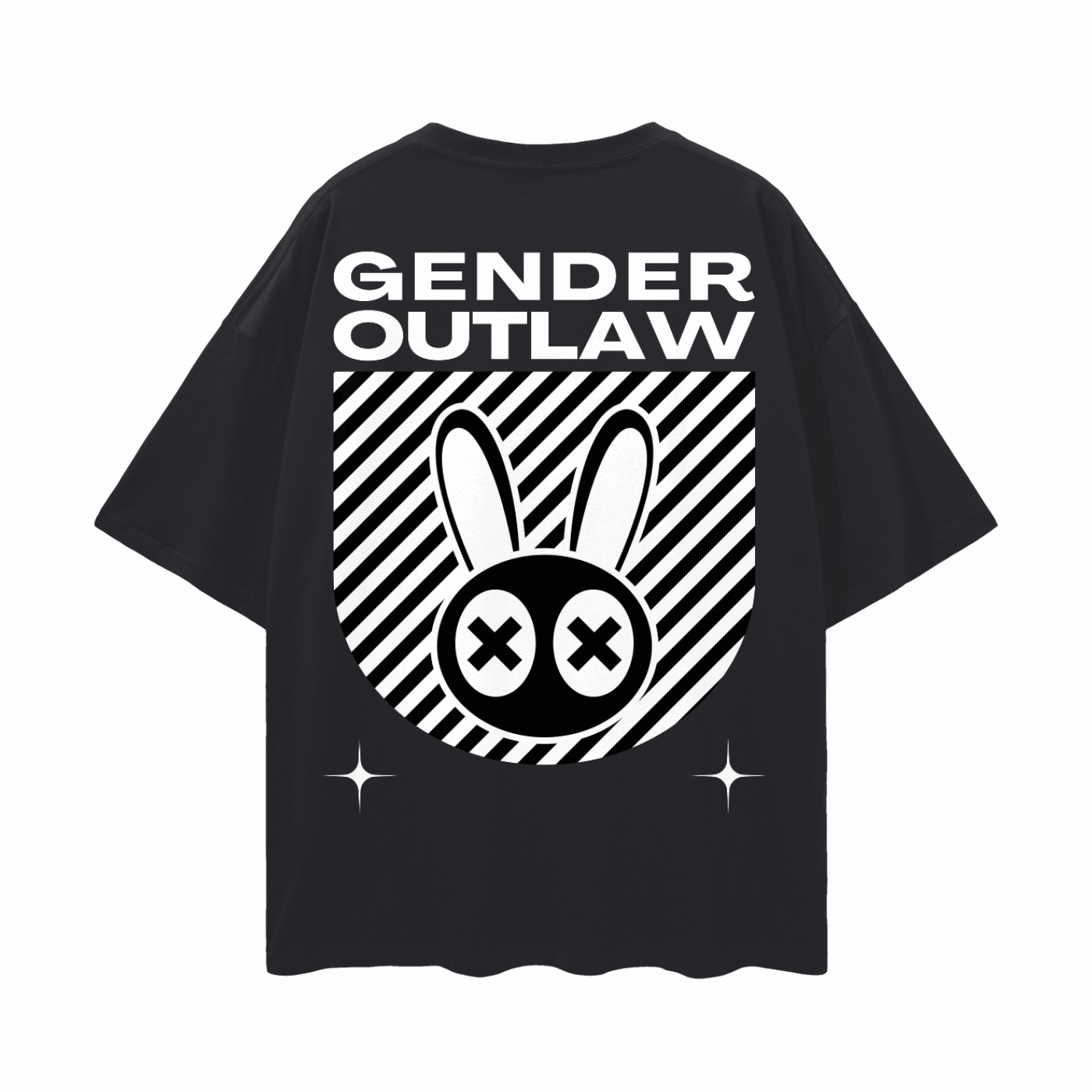 Gender Outlaw Mad Rabbit Graphic T-Shirt Streetwear Style Black Oversize Deep Drop Shoulder Tee - 190 GSM