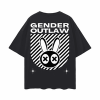 Gender Outlaw Mad Rabbit Graphic T-Shirt Streetwear Style Black Oversize Deep Drop Shoulder Tee Oversize Deep Drop Shoulder Tee - 190 GSM