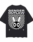 Gender Outlaw Mad Rabbit Graphic T-Shirt Streetwear Style Black Oversize Deep Drop Shoulder Tee - 190 GSM