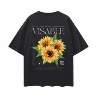 Sunflower Hidden Disabilities Pride Shirt on back of Black Oversize Deep Drop Shoulder Tee Oversize Deep Drop Shoulder Tee - 190 GSM