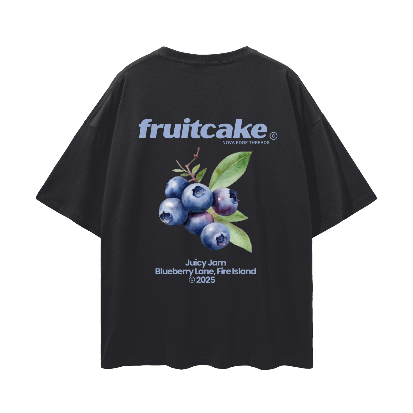 Fruitcake T-Shirt Blueberries on back of Gay Pride Black Oversize Tee Oversize Deep Drop Shoulder Tee - 190 GSM