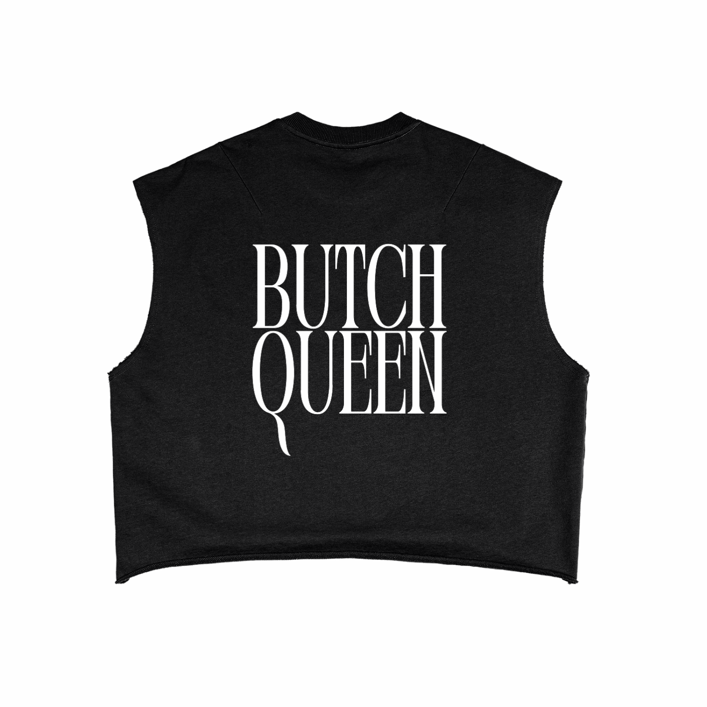 Butch Queen Minimal Punk Aesthetic on back of Black French Terry Boxy Tank Top French Terry Boxy Tank Top