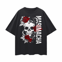 Marimacha Reclaimed Butch Lesbian Pride Tattoo Inspired Design on front of Black Oversize Tee Oversize Deep Drop Shoulder Tee - 190 GSM
