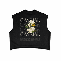 Gaysian Pride Vintage Flower Design on back of Black French Terry Boxy Tank Top French Terry Boxy Tank Top