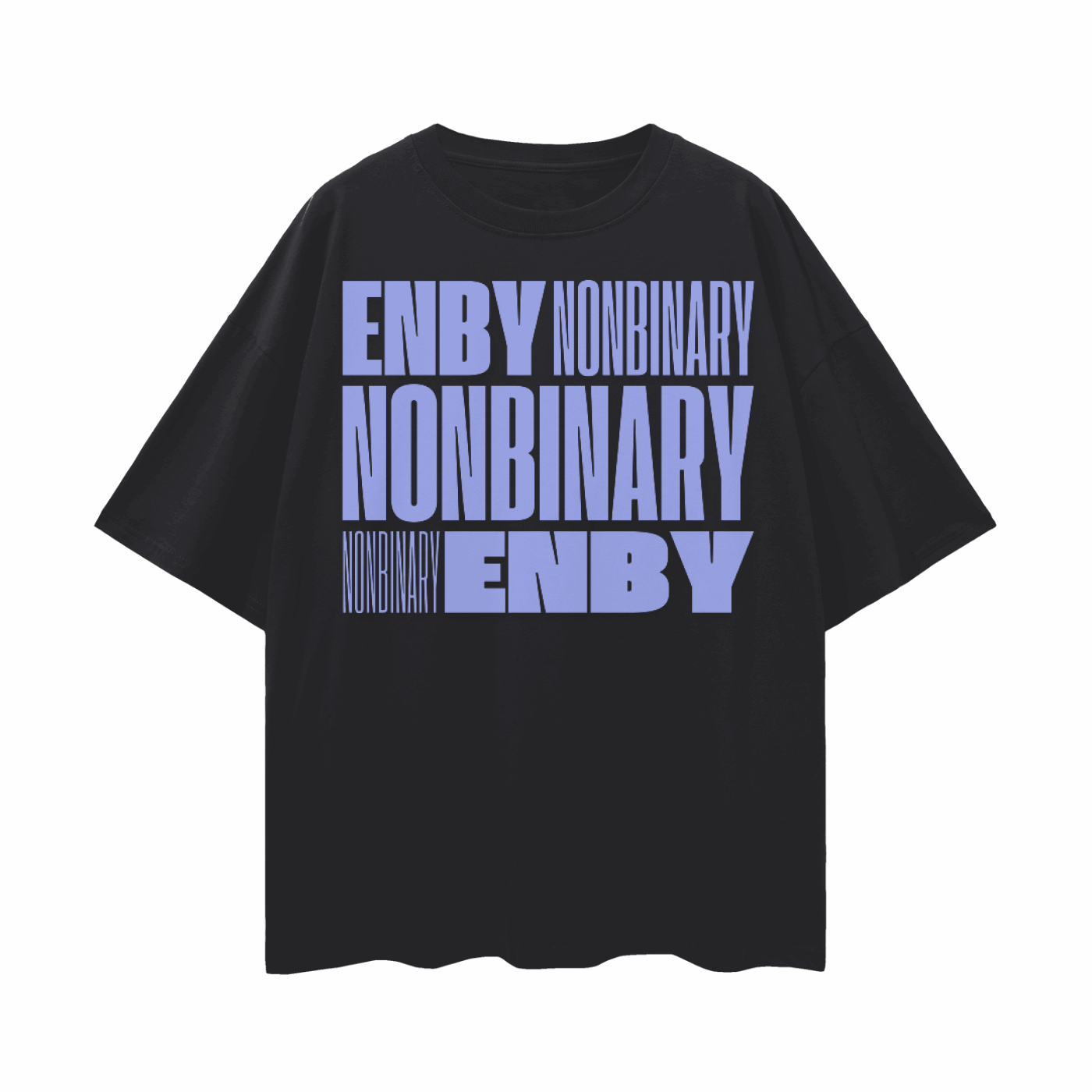 Enby Pride Shirt Lavender Text Non-Binary Graphic Tee Black or White Oversize Deep Drop Shoulder Tee - 190 GSM