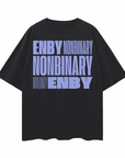 Enby Pride Shirt Lavender Text Non-Binary Graphic Tee Black or White Oversize Deep Drop Shoulder Tee - 190 GSM