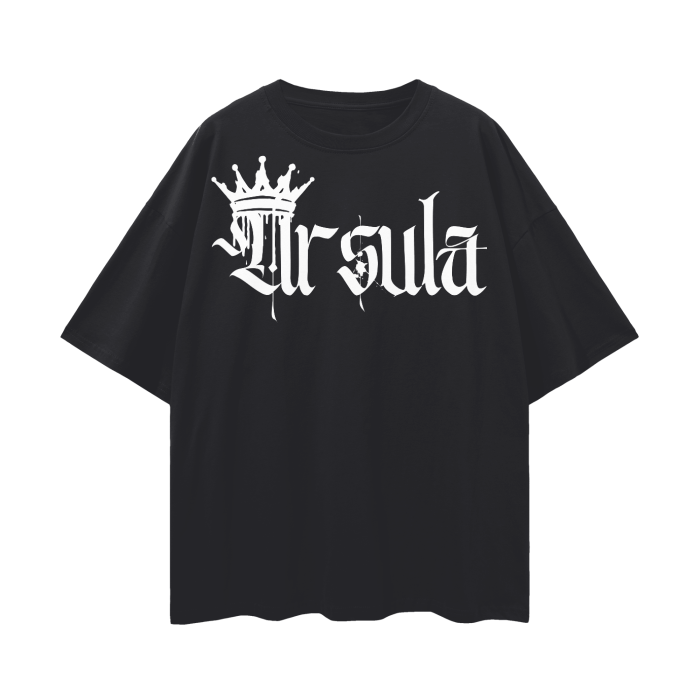 Ursula Spray Paint Crown Graphic Tee Lesbian Bear Pride T-Shirt on front of Black Oversize Deep Drop Shoulder Tee - 190 GSM