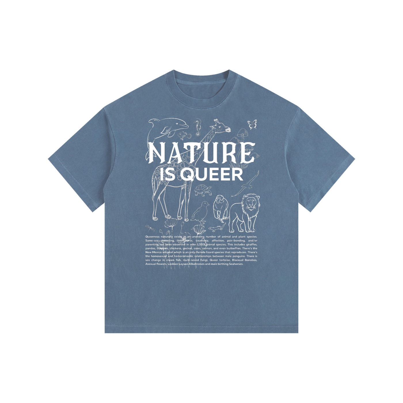 Nature is Queer Size Inclusive LGBTQ pride Vintage Washed Oversized Cotton T-Shirt Vintage Wash Oversize Tee