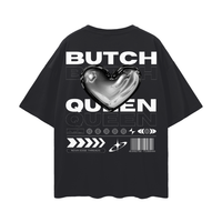 Butch Queen Graphic Tee Chrome Heart Black Pride Oversize Deep Drop Shoulder Tee Oversize Deep Drop Shoulder Tee - 190 GSM