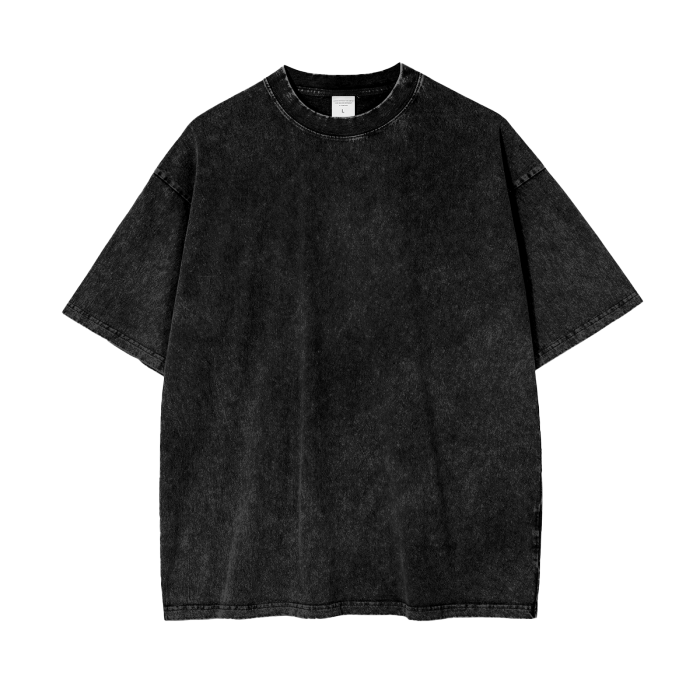 Camiseta gráfica de género X, moda urbana, camiseta holgada lavada con ácido negro, 250 g/m²