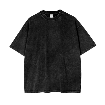 Camiseta gráfica de género X, moda urbana, camiseta holgada lavada con ácido negro, 250 g/m²