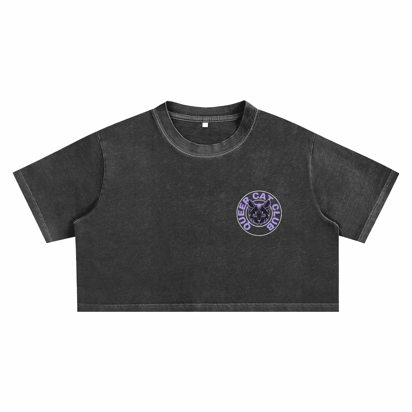 Queer Cat Club Queer Pride Lavender Text on Snow Washed Crop Top Snow Washed Crop Top