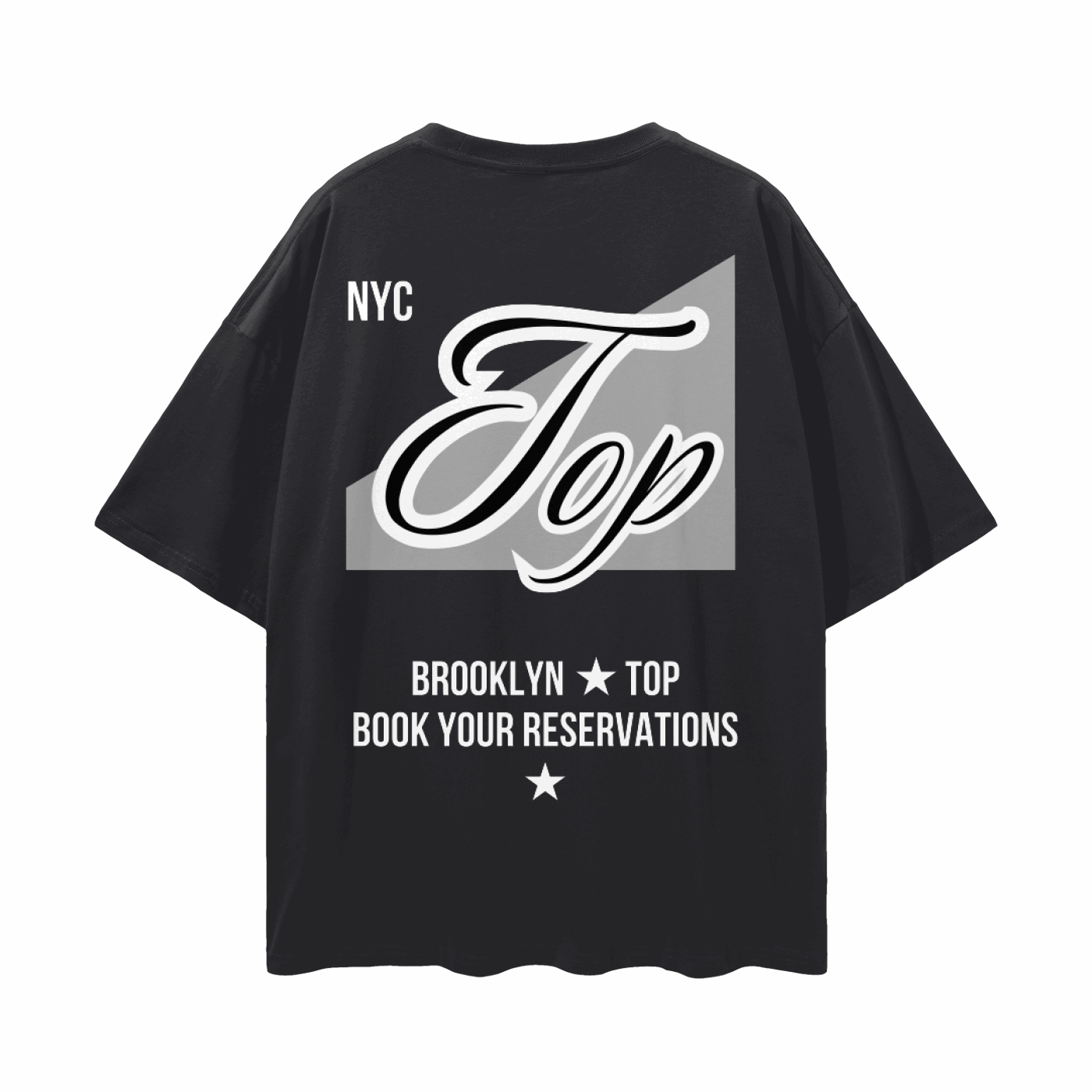 NYC Top Gay Pride Brooklyn Trans Pride on back of Black Oversize Tee Oversize Deep Drop Shoulder Tee - 190 GSM