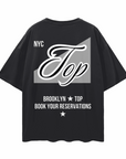 NYC Top Gay Pride Brooklyn Trans Pride on back of Black Oversize Tee Oversize Deep Drop Shoulder Tee - 190 GSM