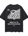 NYC Top Gay Pride Brooklyn Trans Pride on back of Black Oversize Tee Oversize Deep Drop Shoulder Tee - 190 GSM