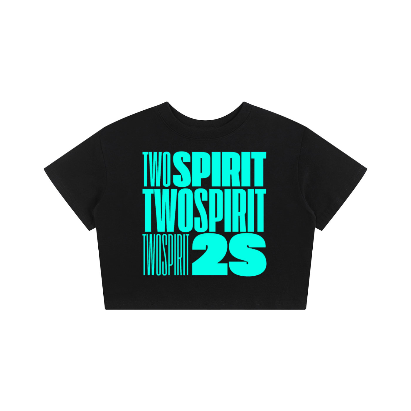 Two Spirit Pride Tee Turquoise Word Black Art on Black Baby Tee Seamless T-Shirt Baby Tee Seamless Tee