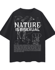 Nature is Bisexual Pride T-Shirt on Black Oversize Deep Drop Shoulder Tee
