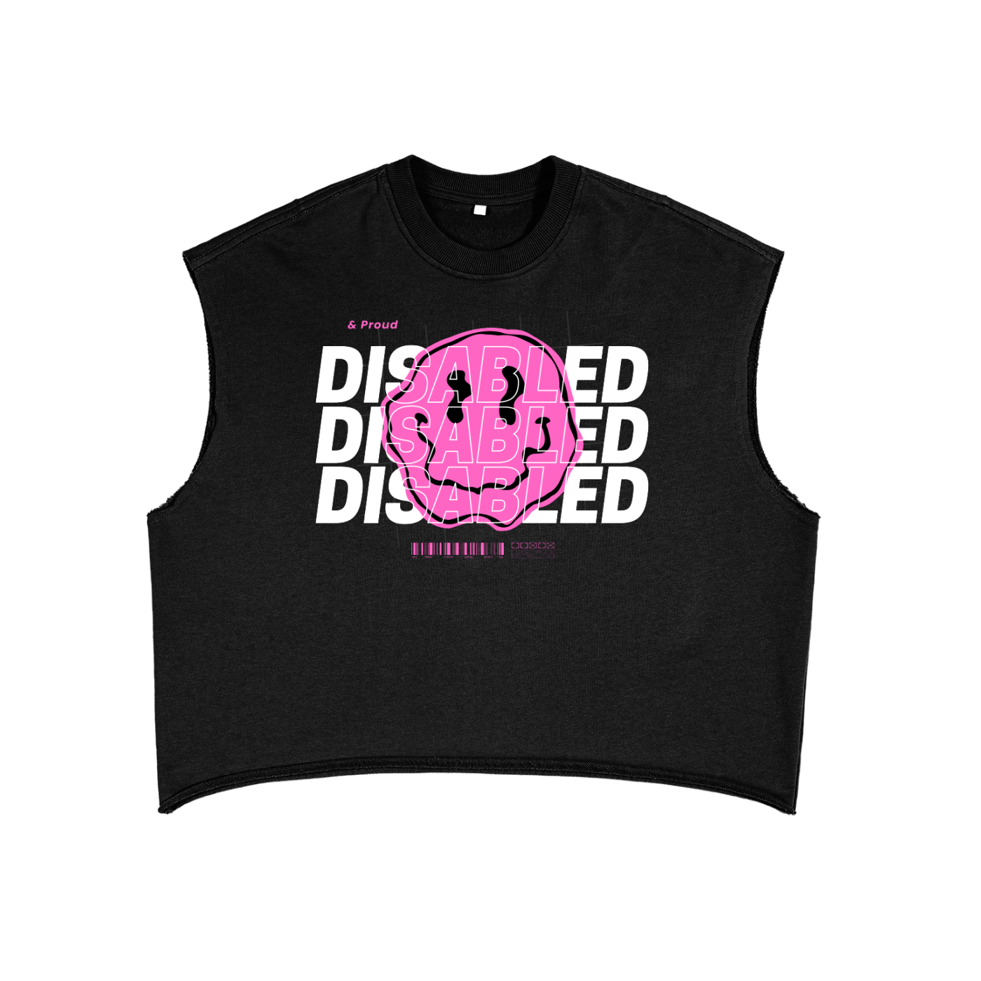 Disabled and Proud Pink Smiley Disability Pride Black French Terry Boxy Tank Top French Terry Boxy Tank Top