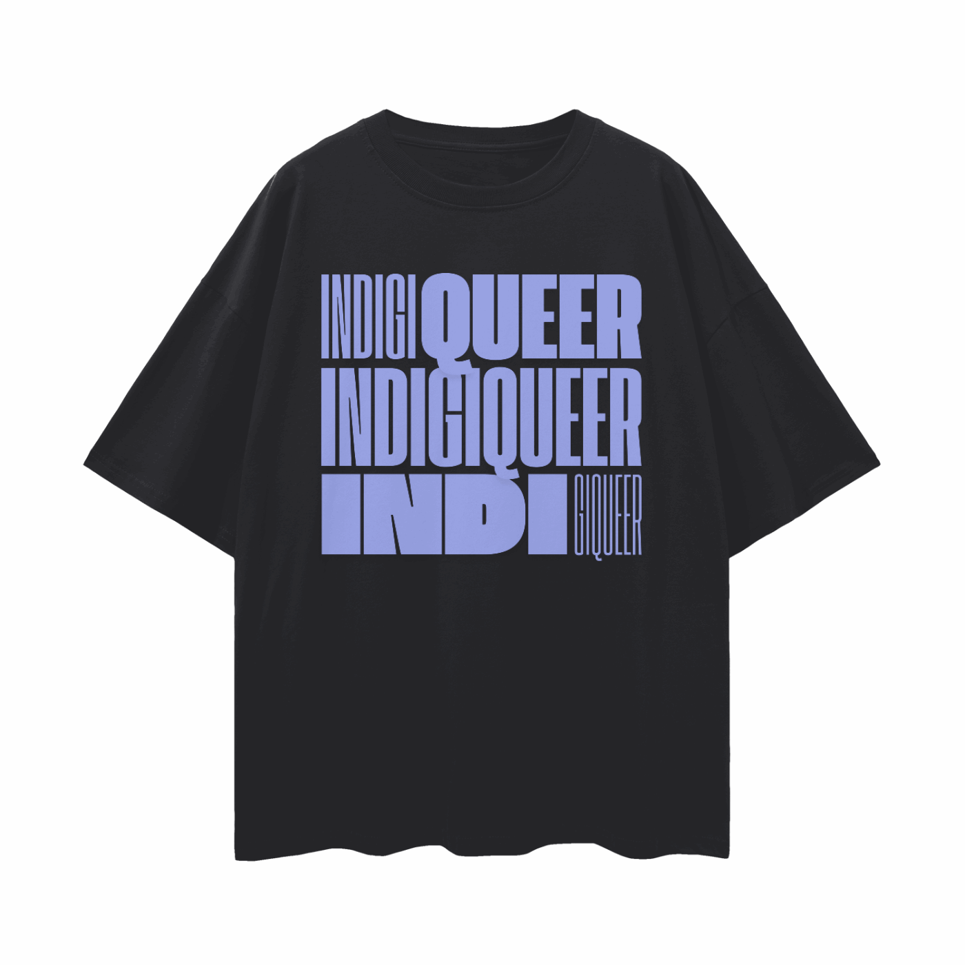 Indigiqueer Pride Graphic T-shirt Lavender Word Block Oversize Deep Drop Shoulder Tee