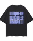 Indigiqueer Pride Graphic T-shirt Lavender Word Block Oversize Deep Drop Shoulder Tee