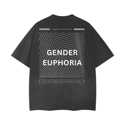 Gender Euphoria Graphic Tee Streetwear Style on Black Grey Vintage Wash Frayed T-Shirt - 260 GSM