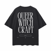 Queer Witchcraft Unholy Punk Queer Pride on back of Black Oversize Tee Oversize Deep Drop Shoulder Tee - 190 GSM