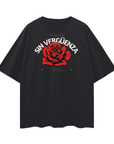 Sin Vergüenza Graphic Tee meaning No Shame in Spanish LGBTQ+ Hispanic Pride on front of Black Oversize Deep Drop Shoulder Tee - 190 GSM