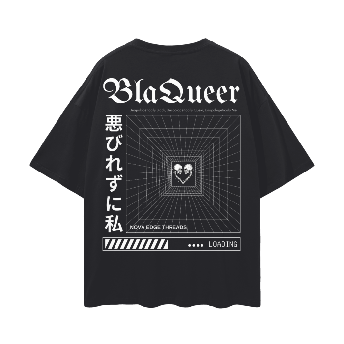 BlaQueer Graphic Tee Japanese Streetwear Style Black Pride Gear Oversize Deep Drop Shoulder Tee - 190 GSM