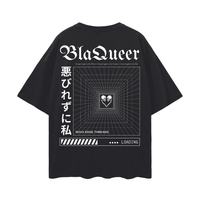 BlaQueer Graphic Tee Japanese Streetwear Style Black Pride Gear Oversize Deep Drop Shoulder Tee Oversize Deep Drop Shoulder Tee - 190 GSM