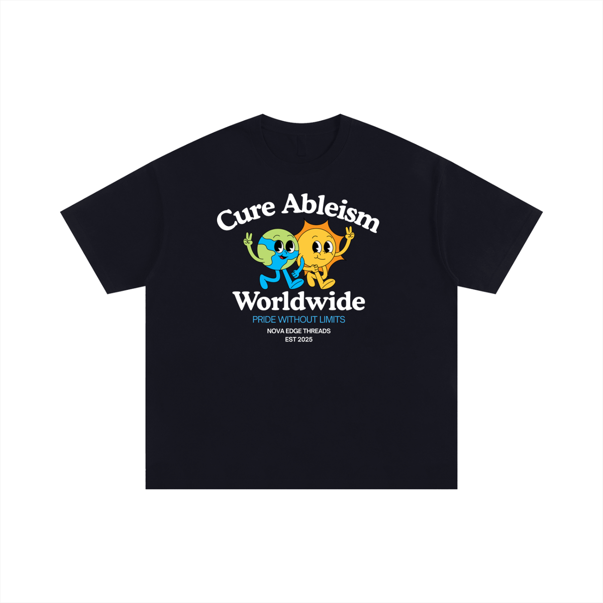 Cure Ableism Worldwide Disability Pride Black Size Inclusive Oversize Tee