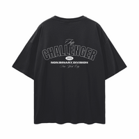 Top Challenger Non Binary Division on back of Black Oversize Deep Drop Shoulder Tee Oversize Deep Drop Shoulder Tee - 190 GSM