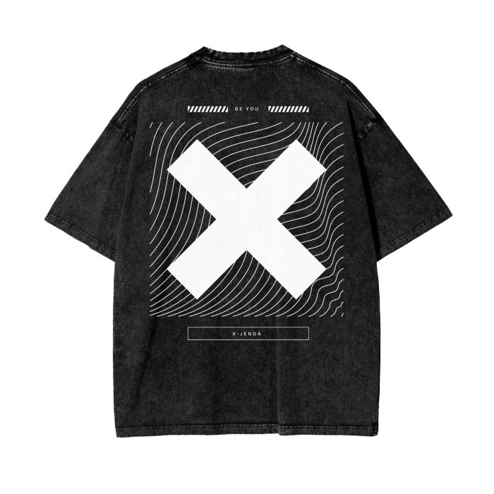 X-Jenda Pride Graphic Tee Japanese Streetwear on Black Acid Wash Oversize T-Shirt - 250 GSM