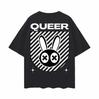 Queer Mad Rabbit Graphic T-Shirt Streetwear Style back of Black Oversize Deep Drop Shoulder Tee Oversize Deep Drop Shoulder Tee - 190 GSM