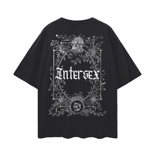 Intersex Streetwear T-Shirt Gender Diversity Pride on Black Oversize Deep Drop Shoulder Tee - 190 GSM