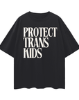 Protect Trans Kids Cream Text on Black Oversize Deep Drop Shoulder Tee