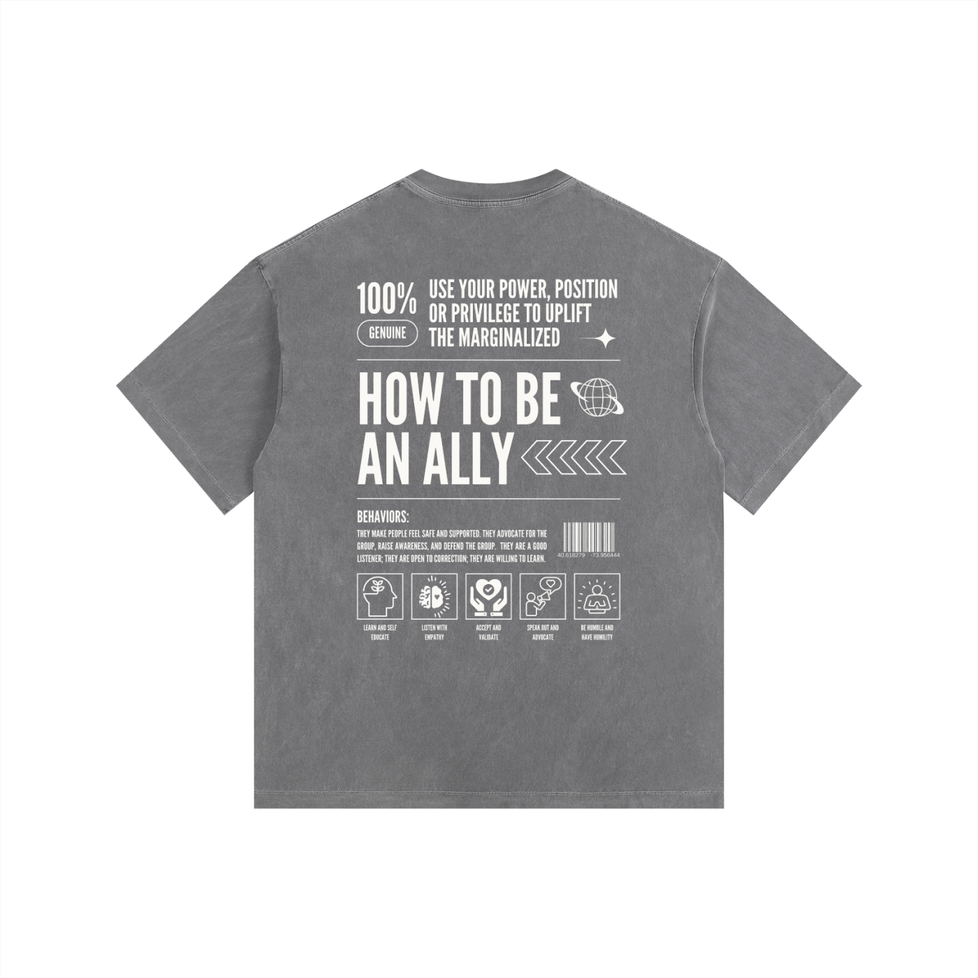 How to be an Ally Size Inclusive T-Shirt LGBTQ+ Pride Vintage Wash Oversize Tee Vintage Wash Oversize Tee