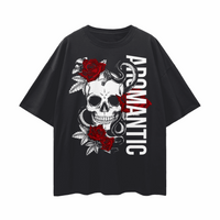 Aromantic Pride T-Shirt Skull and Roses Design on front of black Oversize Deep Drop Shoulder Tee Oversize Deep Drop Shoulder Tee - 190 GSM
