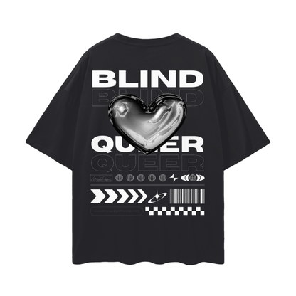 Blind & Queer Chrome Heart Streetwear Style Disability Pride Oversize Deep Drop Shoulder Tee - 190 GSM