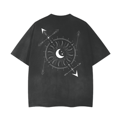 Genderfluid Gender Symbol on Black Gray Vintage Wash Frayed T-Shirt - 260 GSM