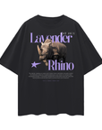 Lavender Rhino Pride Graphic Tee Black Oversize Deep Drop Shoulder Tee