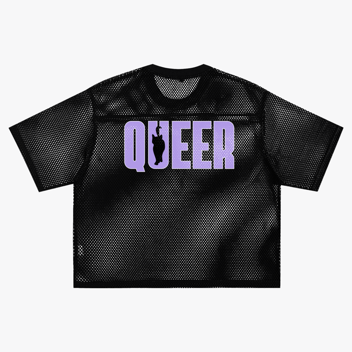 Queer Cat Club Queer Pride on Black Mesh Tee See-through Boxy Net T-shirt See-through Boxy Net T-Shirt